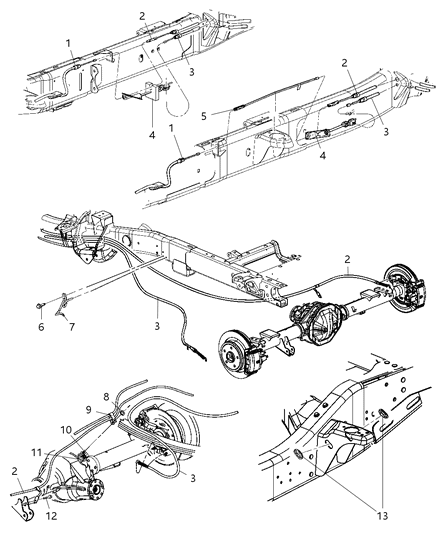 2009 Dodge Ram 3500 Cab Chassis Park Brake Cables, Rear Diagram
