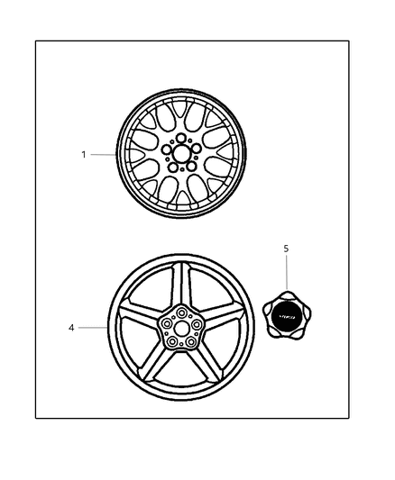 2002 Chrysler PT Cruiser Wheel Center Cap Diagram for 5066120AA