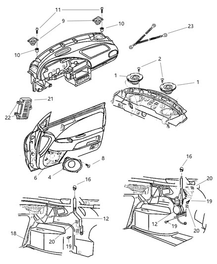 2003 Chrysler Sebring Sedan & Convertible Speakers & Antenna Diagram