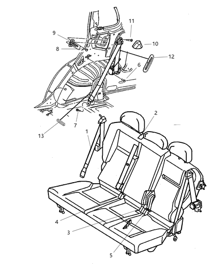 2006 Chrysler PT Cruiser Rear Seat Belt Diagram for 1AK49DK5AB