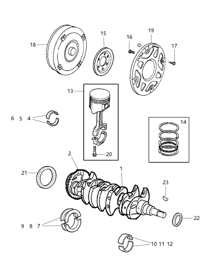 2004 Chrysler PT Cruiser Crankshaft , Piston , Driveplate & Torque Converter Diagram 1