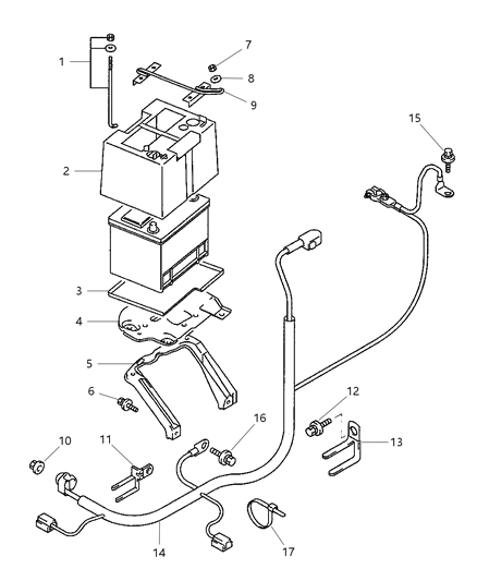 2000 Chrysler Sebring Coupe Battery Tray & Cables Diagram