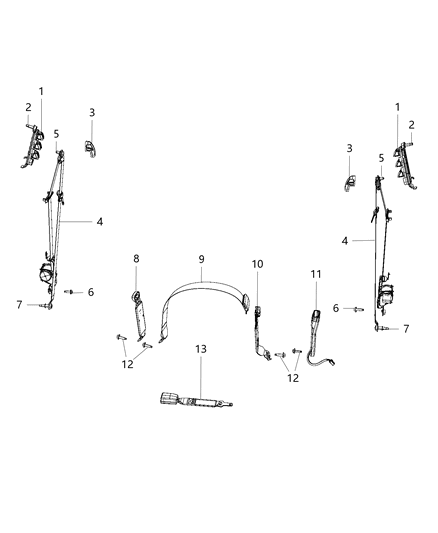 2012 Ram 3500 Seat Belts - Front, Crew Cab Diagram