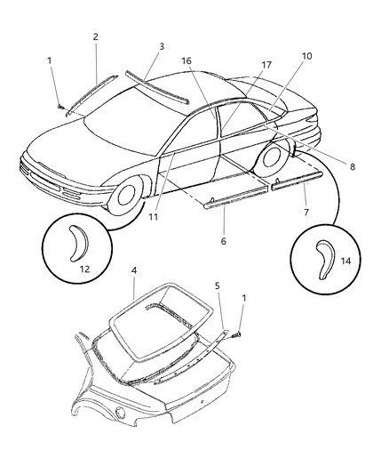 2000 Chrysler Cirrus Molding Diagram for 4630627