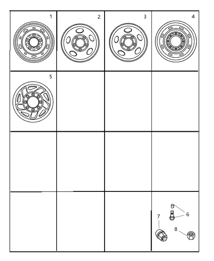 2001 Dodge Ram Wagon Wheels & Hardware Diagram