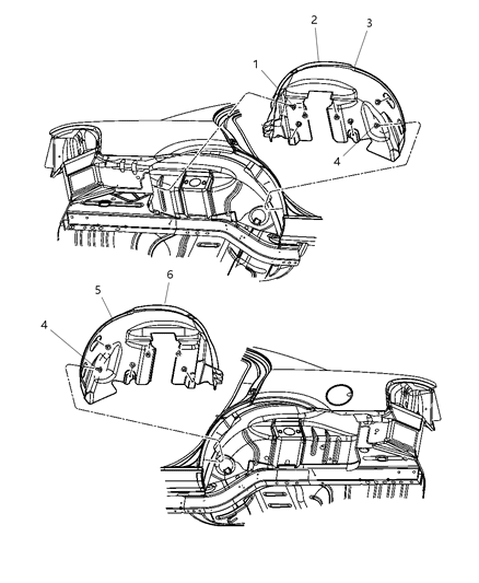 2004 Chrysler Sebring Sedan & Convertible Rear Splash Shields Diagram