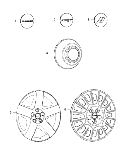 2020 Dodge Charger Wheel Center Cap Diagram for 5QW99MALAA