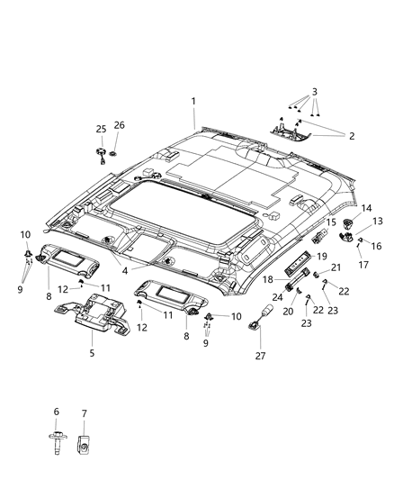 2019 Dodge Challenger Bracket-Overhead Console Diagram for 68207630AA