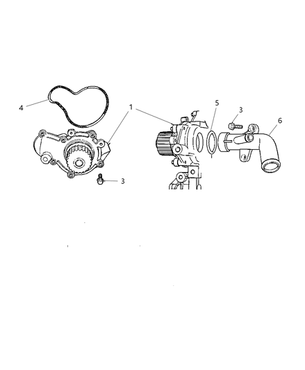 2001 Chrysler Sebring Sedan & Convertible Water Pump & Related Parts Diagram