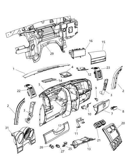 2010 Dodge Nitro Instrument Panel & Structure Diagram