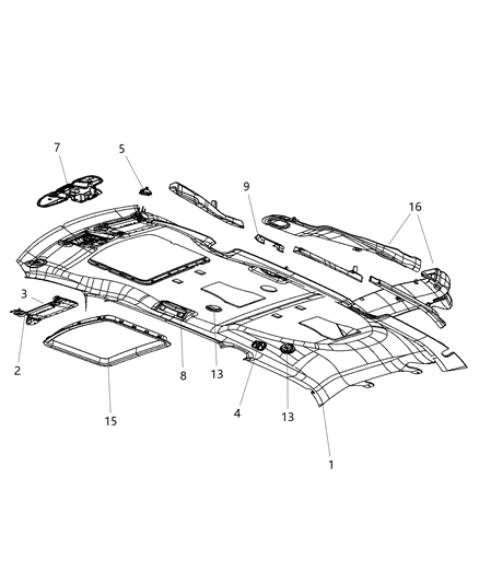 2009 Dodge Grand Caravan Headliners & Visors Diagram