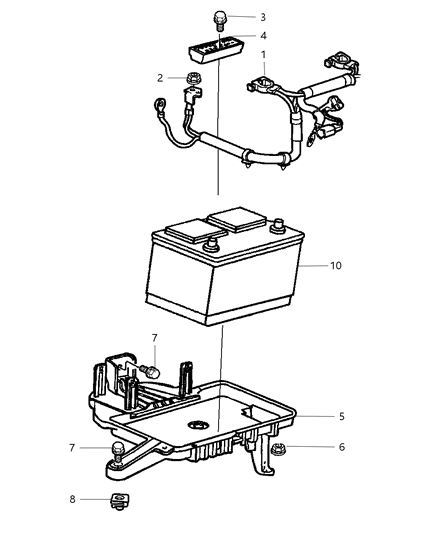 2002 Jeep Grand Cherokee Battery Tray & Cables Diagram