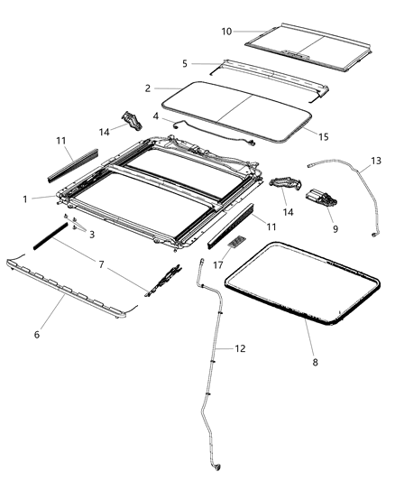 2016 Ram 1500 Sunroof Glass & Component Parts Diagram