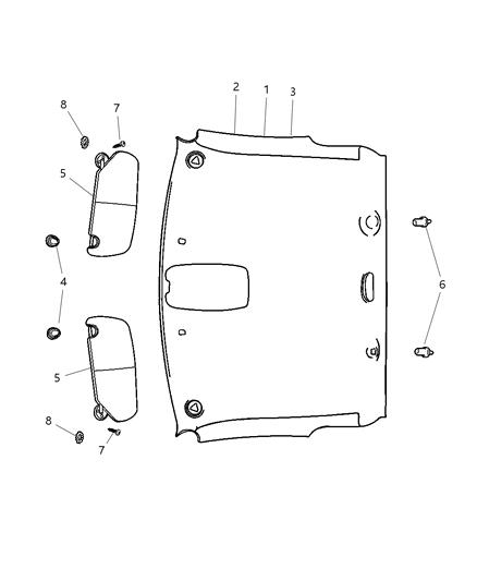 2006 Dodge Ram 2500 Headliner, Visors, Coat Hooks Diagram