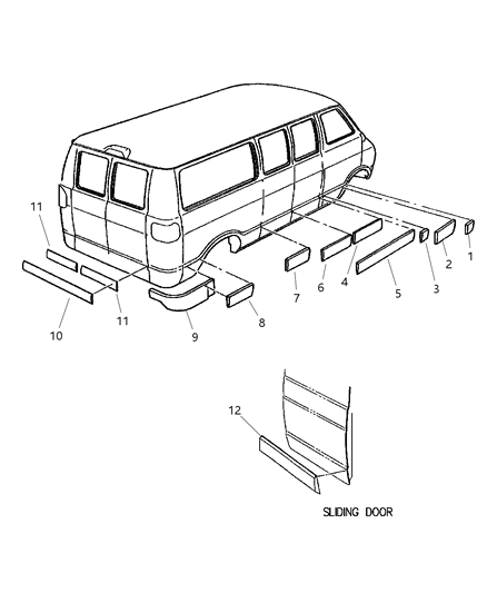 1997 Dodge Ram Wagon Moldings Diagram