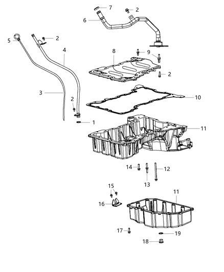 2018 Jeep Grand Cherokee Engine Oil Pan , Engine Oil Level Indicator And Related Parts Diagram 3