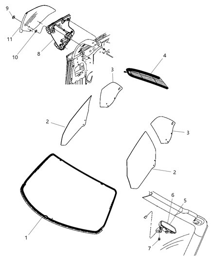 2008 Chrysler PT Cruiser Windshield-Shipping Assembly - 10 Lite Diagram for 5127203AA