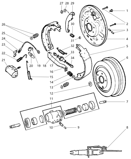 1998 Dodge Durango Brakes, Rear Diagram