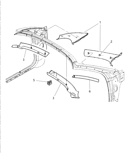 2000 Chrysler Sebring Convertible Cowl Panels & Scuff Plates Diagram 2
