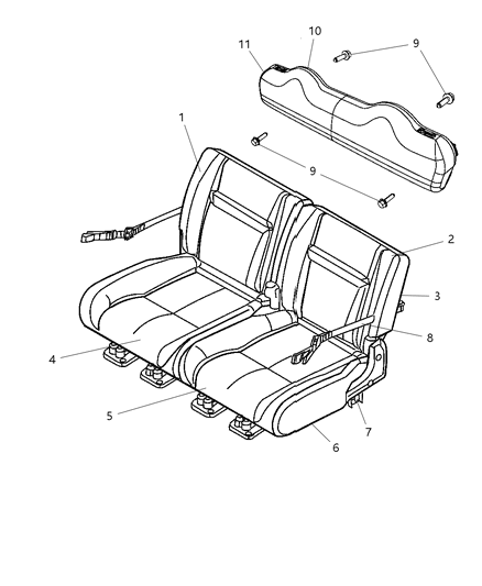 2008 Chrysler PT Cruiser Rear Seat - Split Seat Diagram 1