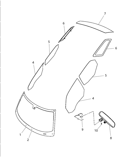 2008 Dodge Magnum Glass, Glass Hardware & Interior Mirror Diagram