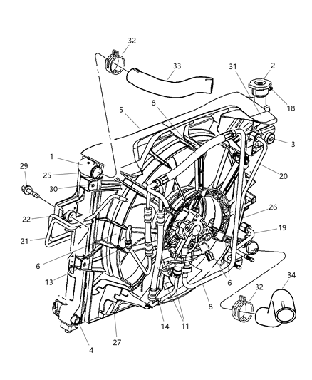 2002 Jeep Grand Cherokee Radiator & Related Parts Diagram 2