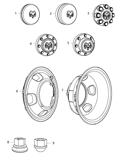2012 Ram 3500 Cab Chassis Wheel Covers & Center Caps Diagram