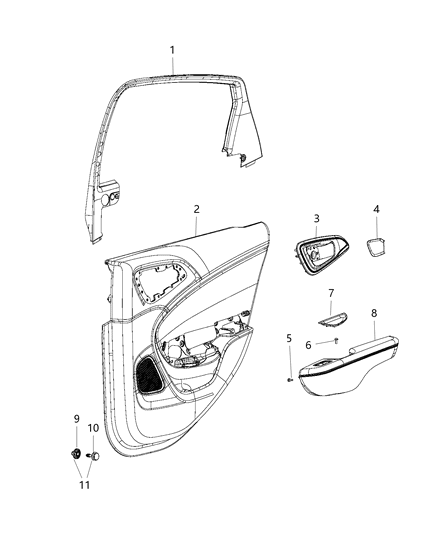 2017 Chrysler 200 Rear Door Trim Armrest Diagram for 1YZ681KXAC