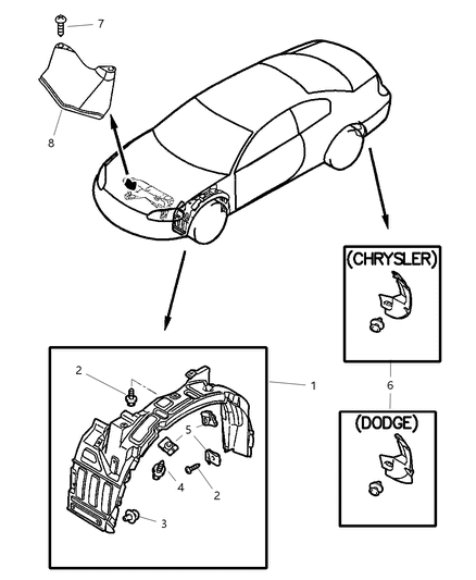 2005 Dodge Stratus Shield - Fender Diagram