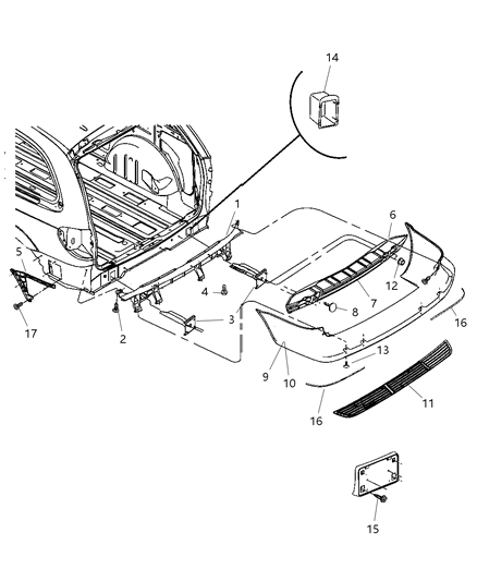 2007 Dodge Caravan Rear Bumper Cover Diagram for SH27CD7AA