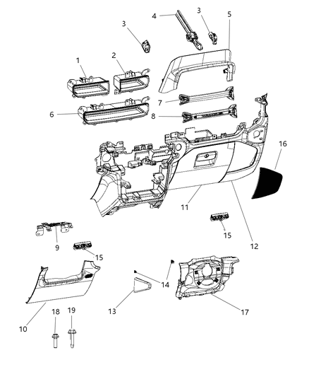 2019 Jeep Wrangler Glove Box-Instrument Panel Diagram for 6AB14TX7AD