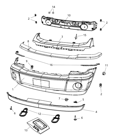 2008 Chrysler Aspen Front Bumper Cover Diagram for 68002913AC