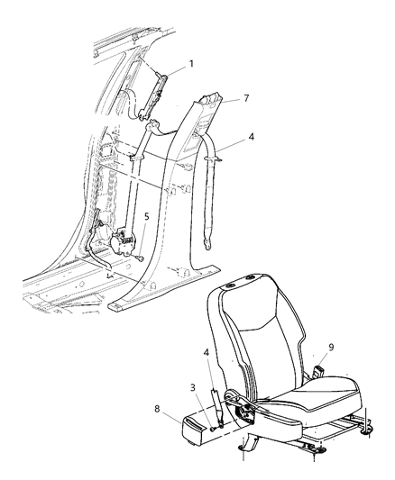 2008 Chrysler Sebring Retractor Seat Belt Diagram for XS401J3AB