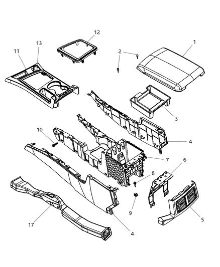 2008 Dodge Challenger Floor Console Front Diagram