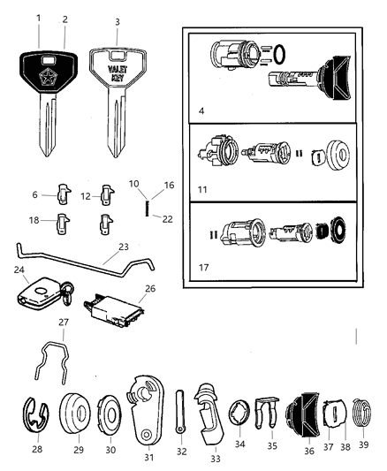 1997 Dodge Neon Lock Cylinder & Keys Diagram