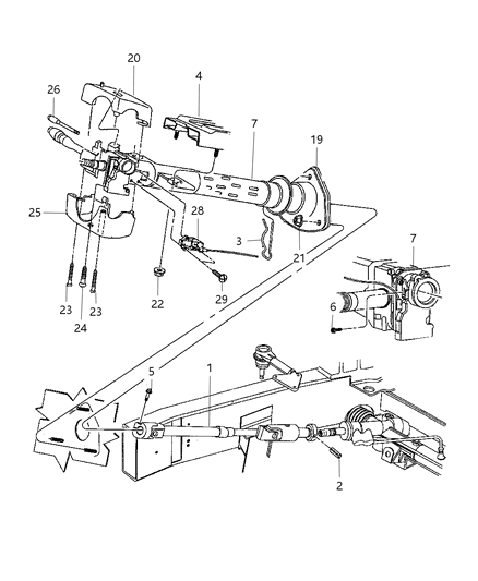 2001 Chrysler Prowler Column, Steering, Upper And Lower Diagram