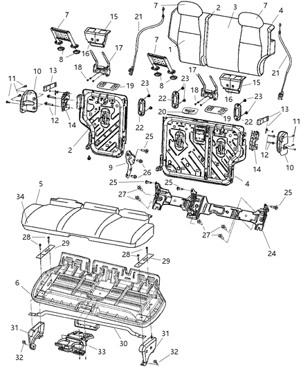 2005 Jeep Grand Cherokee Rear Seat Cushion Cover Diagram for 1BF911D5AA