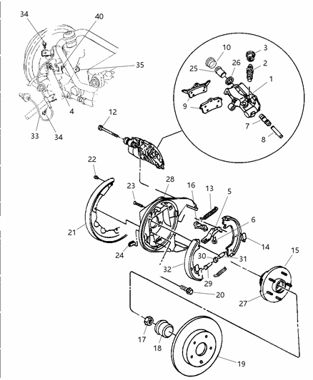 1999 Chrysler Sebring Convertible Brakes, Rear Disc Diagram