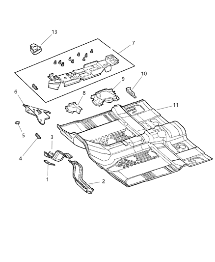 1998 Chrysler Sebring Convertible Floor Pan, Front Diagram