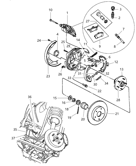 2001 Dodge Intrepid Brakes, Rear Disc Diagram