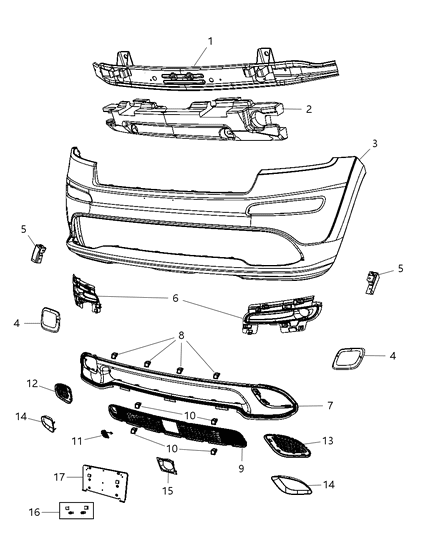 2012 Jeep Grand Cherokee Front Upper Bumper Cover Diagram for 68157869AA