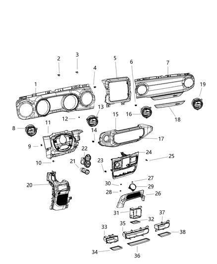 2020 Jeep Wrangler Instrument Panel - Trim Diagram