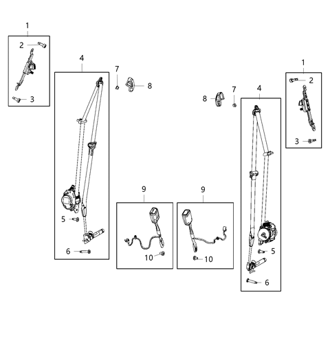 2021 Jeep Compass Seat Belts, First Row Diagram