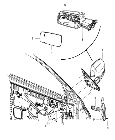 2014 Ram 4500 Door Mirror Left Diagram for 68142669AD