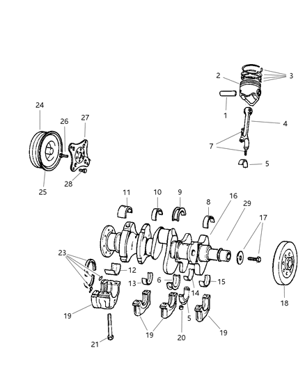 2003 Dodge Ram Van Crankshaft , Piston & Torque Converter Diagram 1