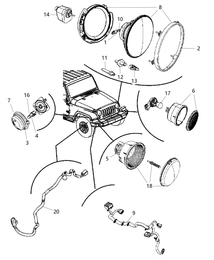 2008 Jeep Wrangler Headlamp Diagram for 55078148AA