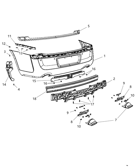 2011 Chrysler 300 Rear Bumper Cover Replacement Diagram for 68127950AA