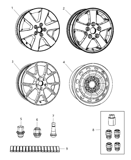 2012 Dodge Journey Aluminum Wheel Diagram for 1RU20XZAAA