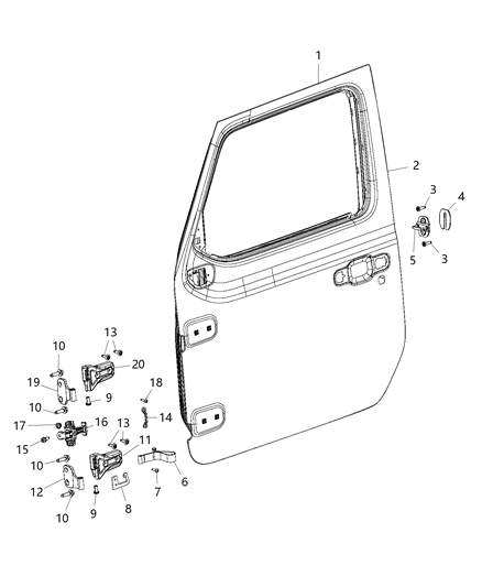 2021 Jeep Wrangler Bracket-Front Door Handle Diagram for 68302080AA