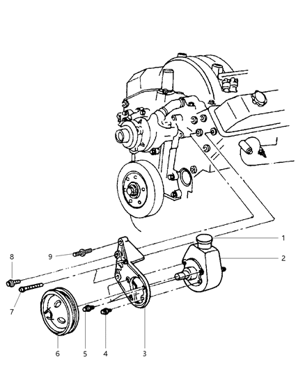 1998 Dodge Ram 2500 Quad & Club Cab Power Steering Pump & Mounting Diagram 1